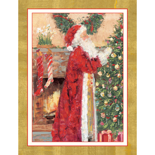 Santa At The Fireplace - Boxed Holiday Cards  Caspari   