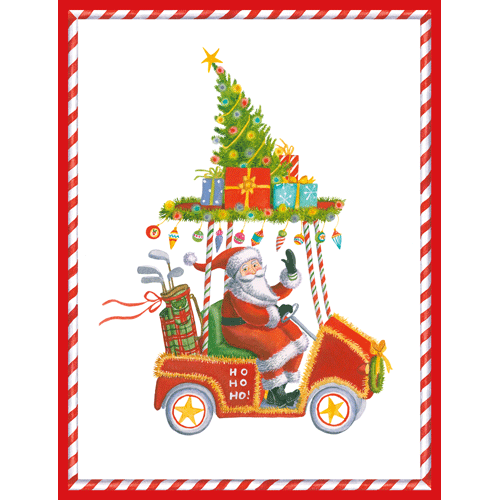 Santa In Golf Cart Foil - Boxed Holiday Cards  Caspari   