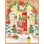 Decorated Front Door With Dog - Boxed Holiday Cards  Caspari   