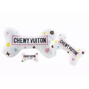 White Chewy Vuiton Bones Squeaker Dog Toy  Haute Diggity Dog   