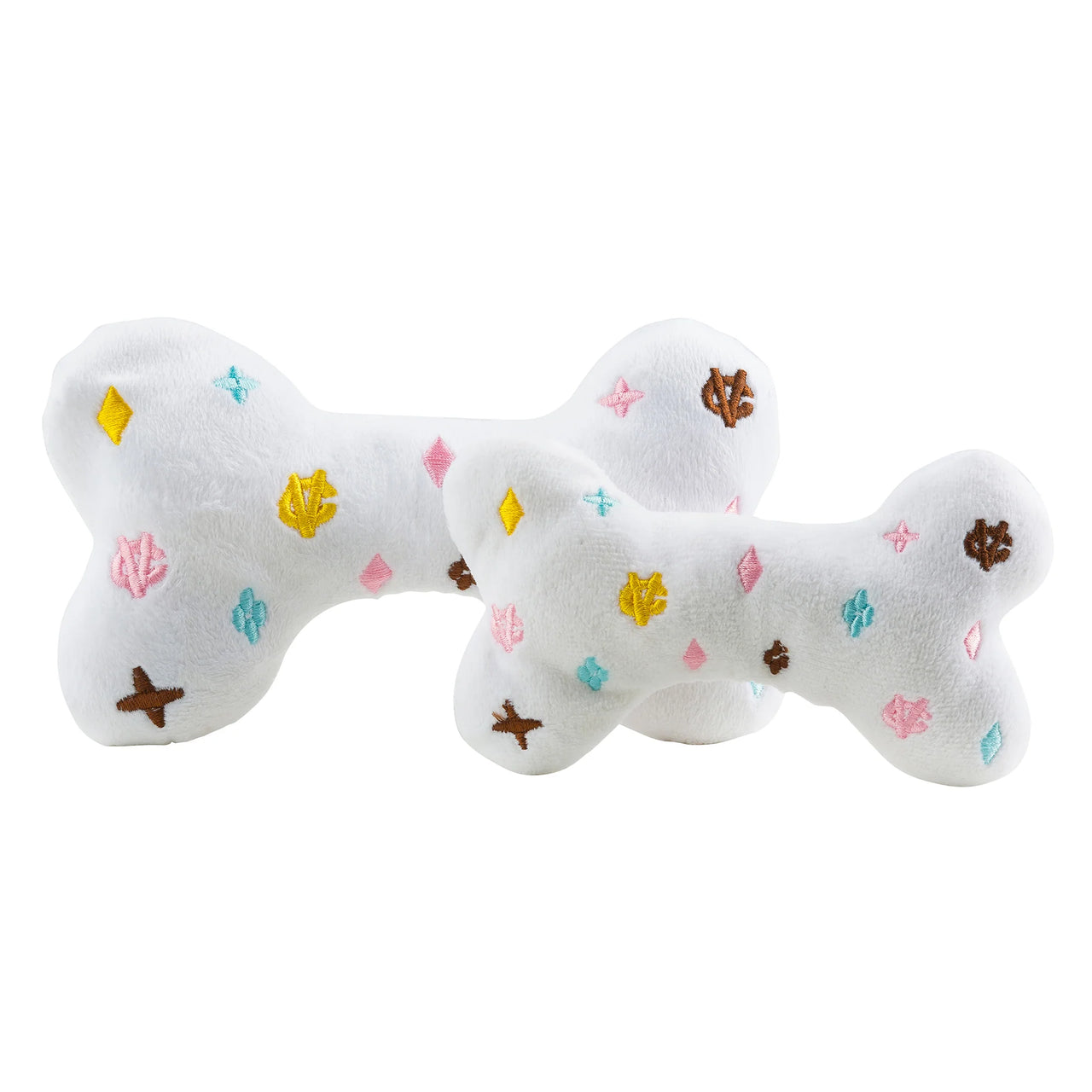 White Chewy Vuiton Bones Squeaker Dog Toy  Haute Diggity Dog   