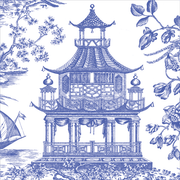 Cocktail Napkin - Chinoiserie Toile Pagoda Blue Paper Napkins Caspari   