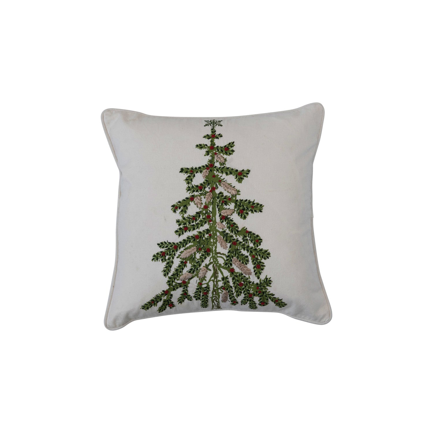 Square Cotton Printed Pillow w/ Christmas Tree  Creative Co-Op   