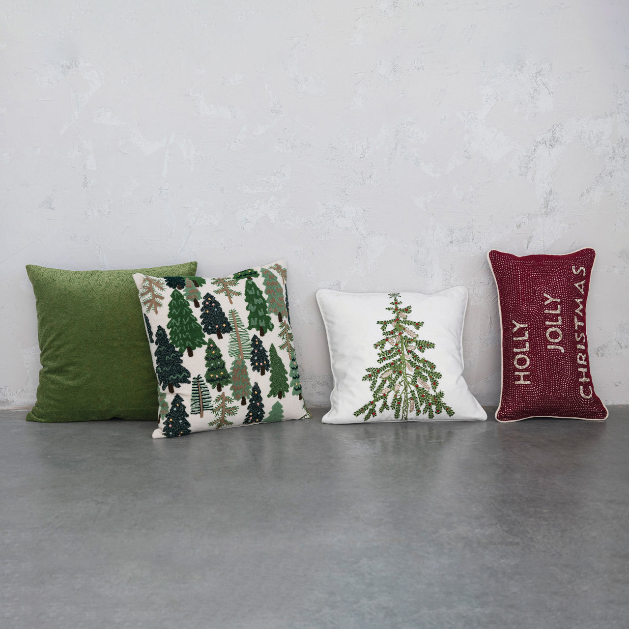 Square Cotton Printed Pillow w/ Christmas Tree  Creative Co-Op   