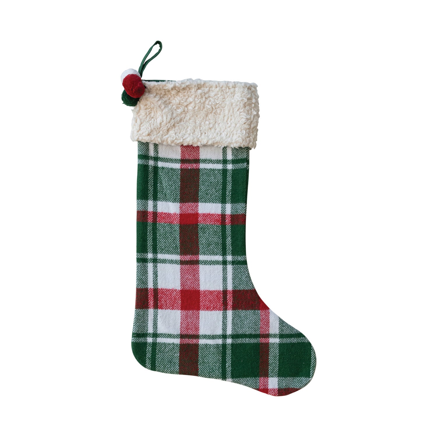 Brushed Cotton Flannel Stocking w/ Sherpa Cuff  Creative Co-Op   