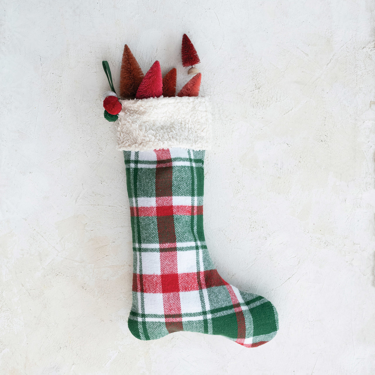 Brushed Cotton Flannel Stocking w/ Sherpa Cuff  Creative Co-Op   