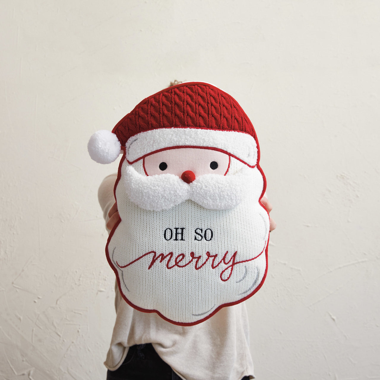 Fabric Tufted Santa Shaped Pillow "Oh So Merry"  Creative Co-Op   