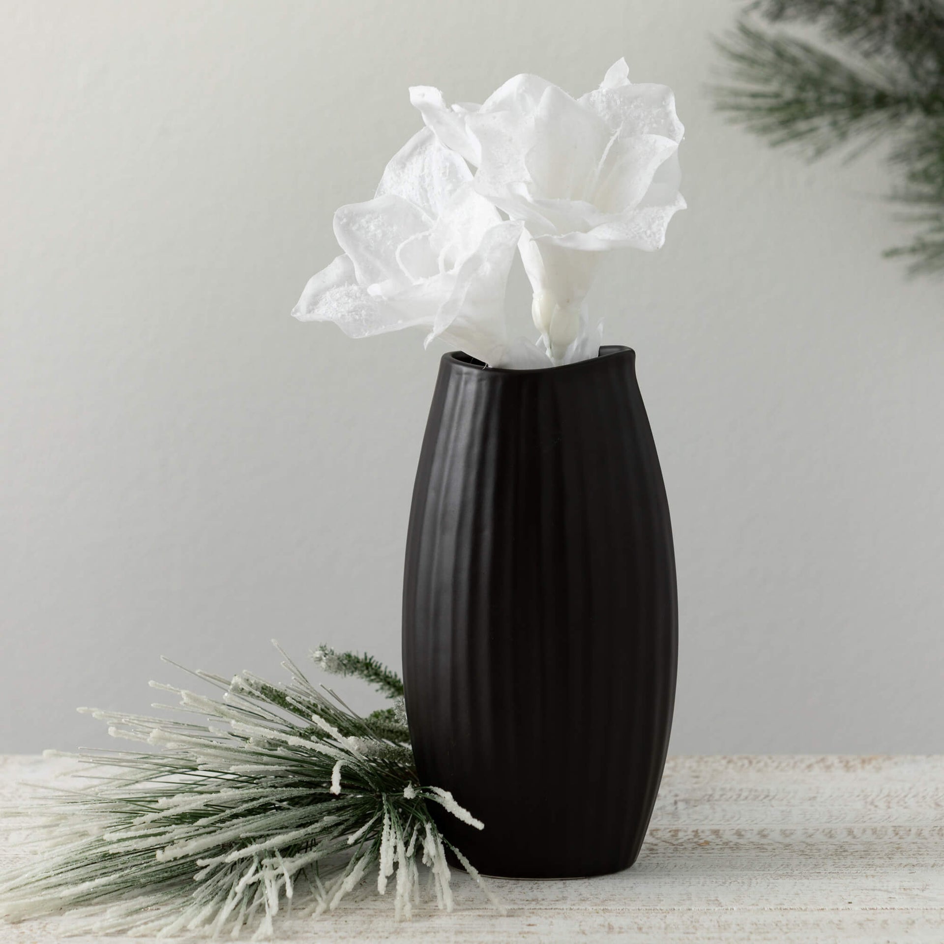 Modern Black Ribbed Vase  Sullivans   