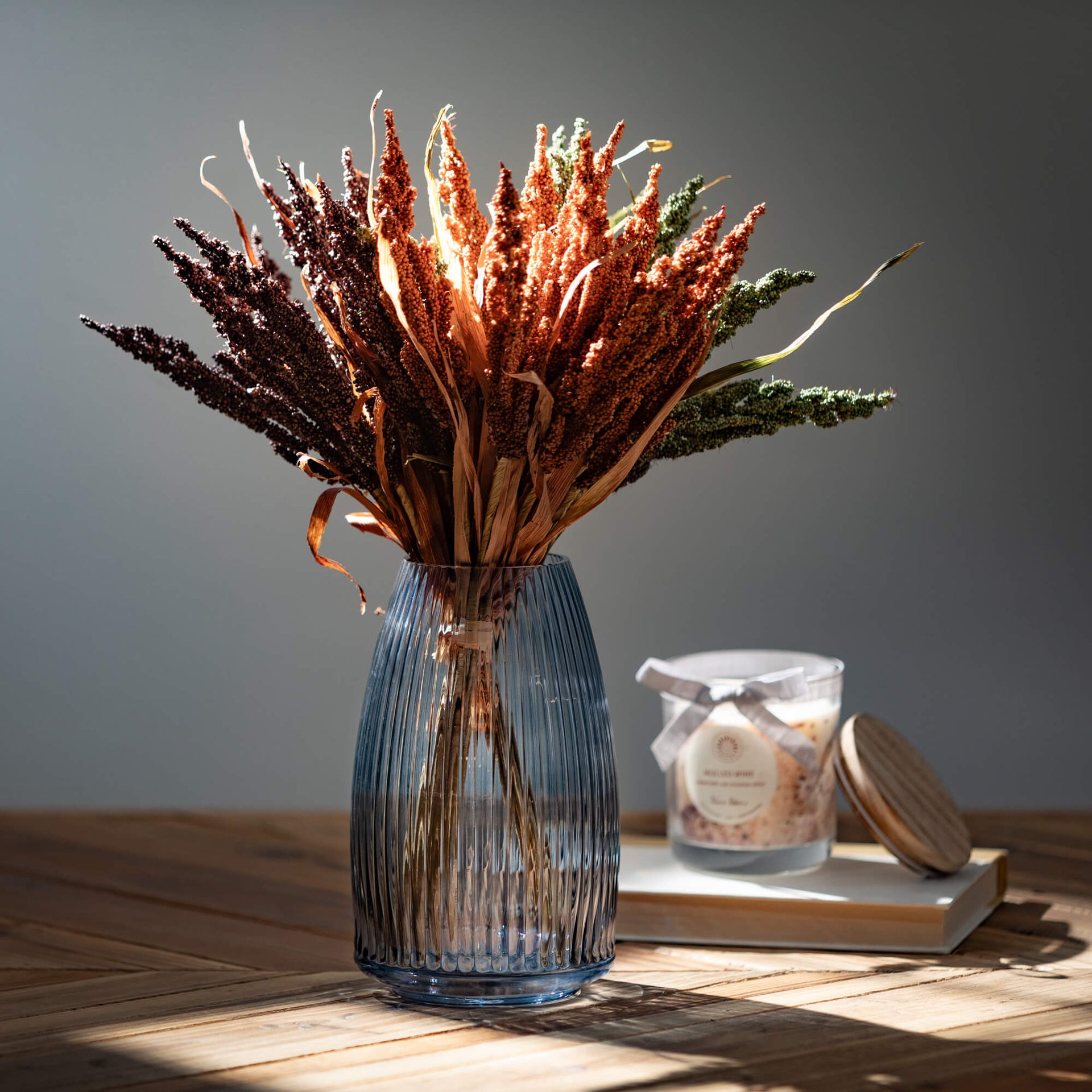 Ribbed Blue Gray Vase  Sullivans   