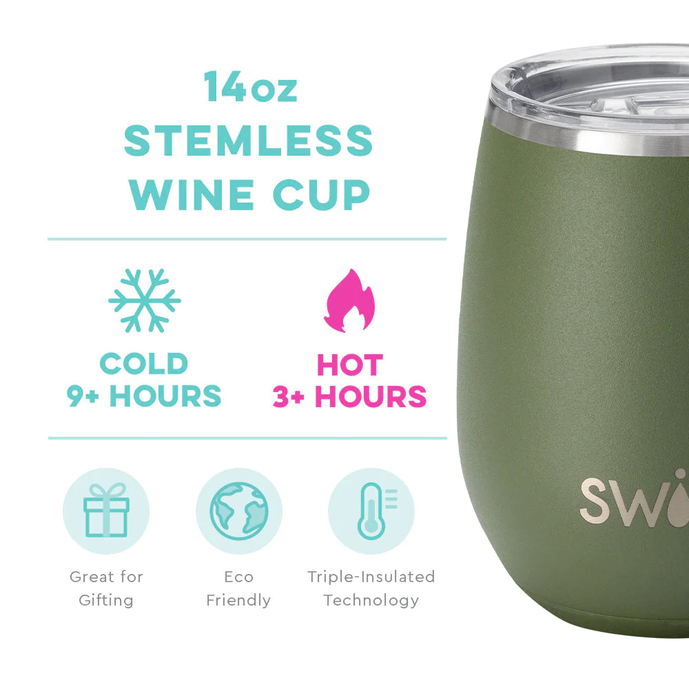 Stemless Wine Cup - 14oz - Olive  Swig Life   