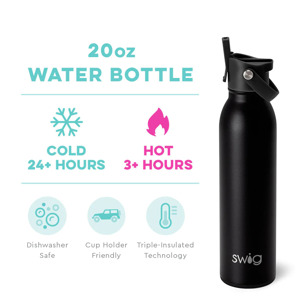 Flip & Sip Water Bottle 20oz - Black  Swig Life   