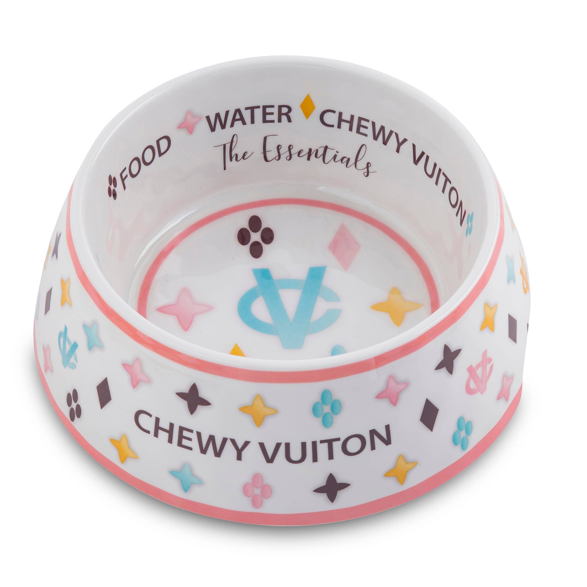 White Chewy Vuiton Dog Bowl  Haute Diggity Dog   