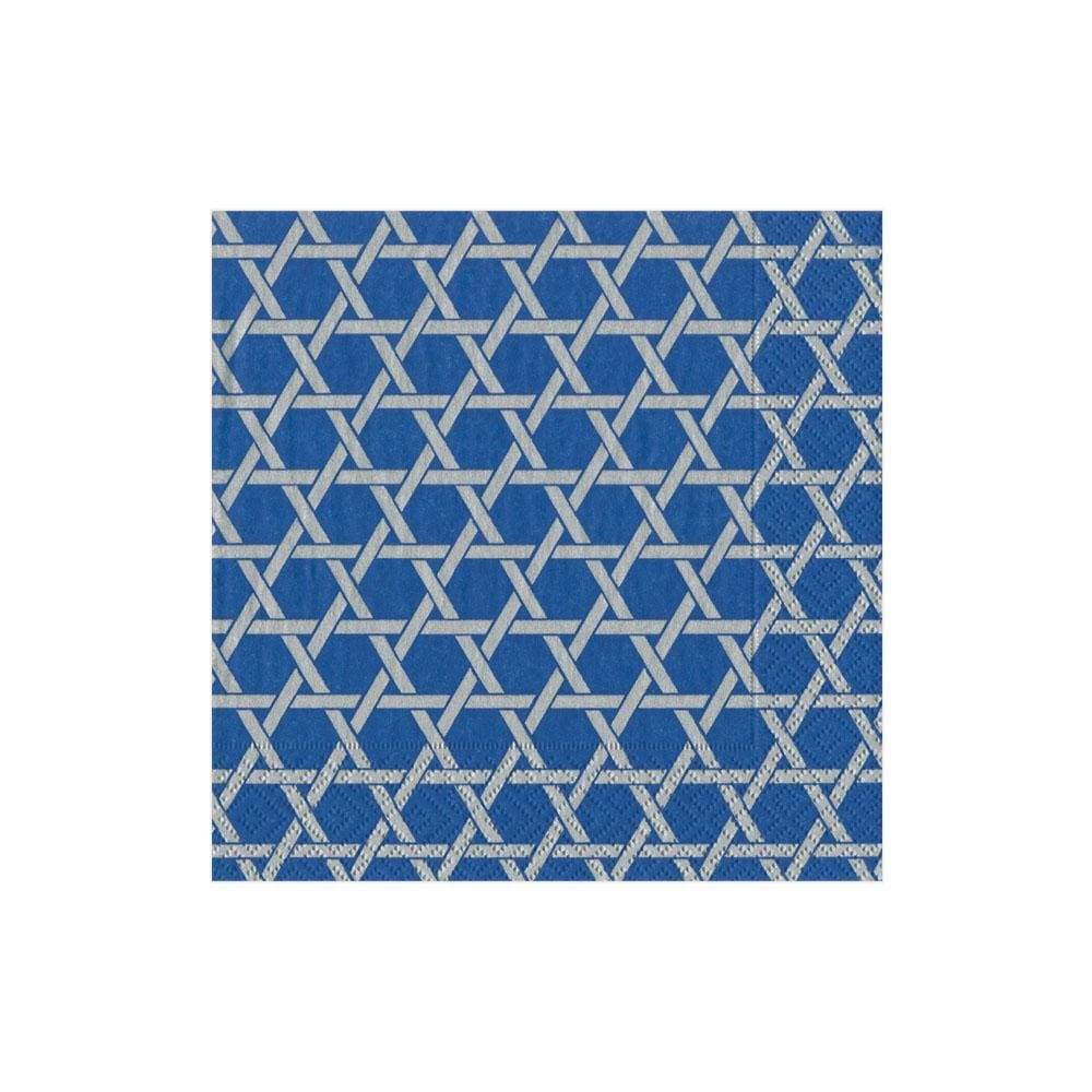 Cocktail Napkin - Star Lattice Blue/Silver Paper Napkins Caspari   