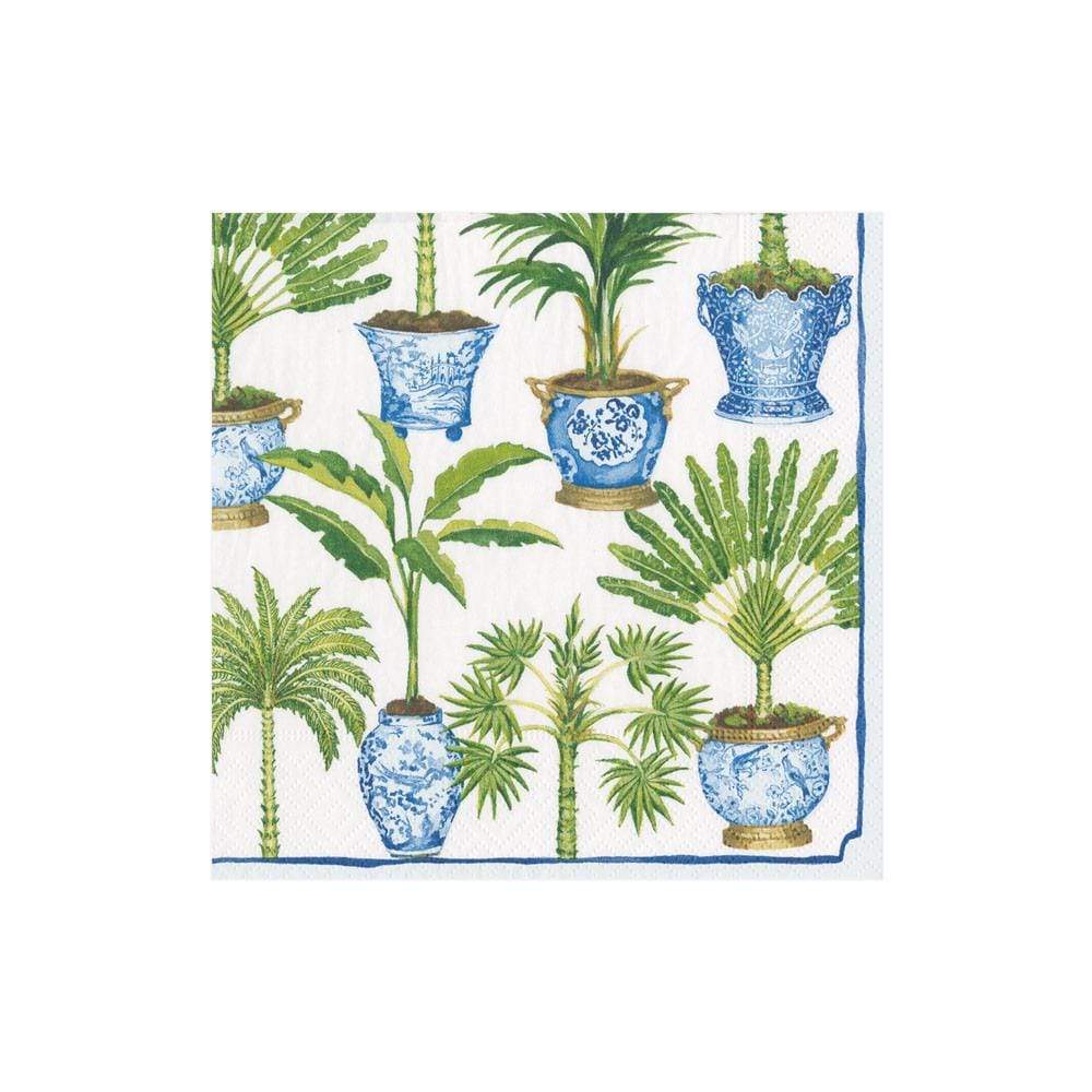 Cocktail Napkin - Potted Palms White Paper Napkins Caspari   