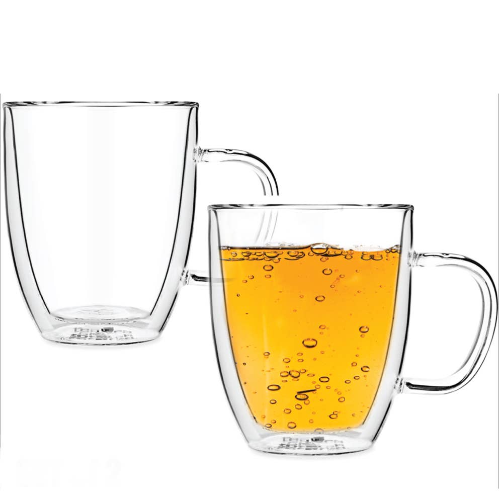 Set 2, 16 oz Large Double Wall Glass Mug Tea Coffee Cappuccino  TEALYRA   