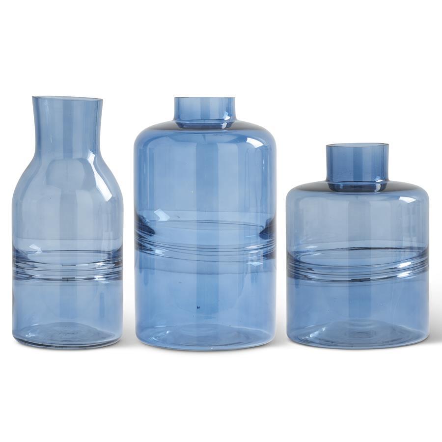 Blue Glass Vases - Tapered Neck  K&K   