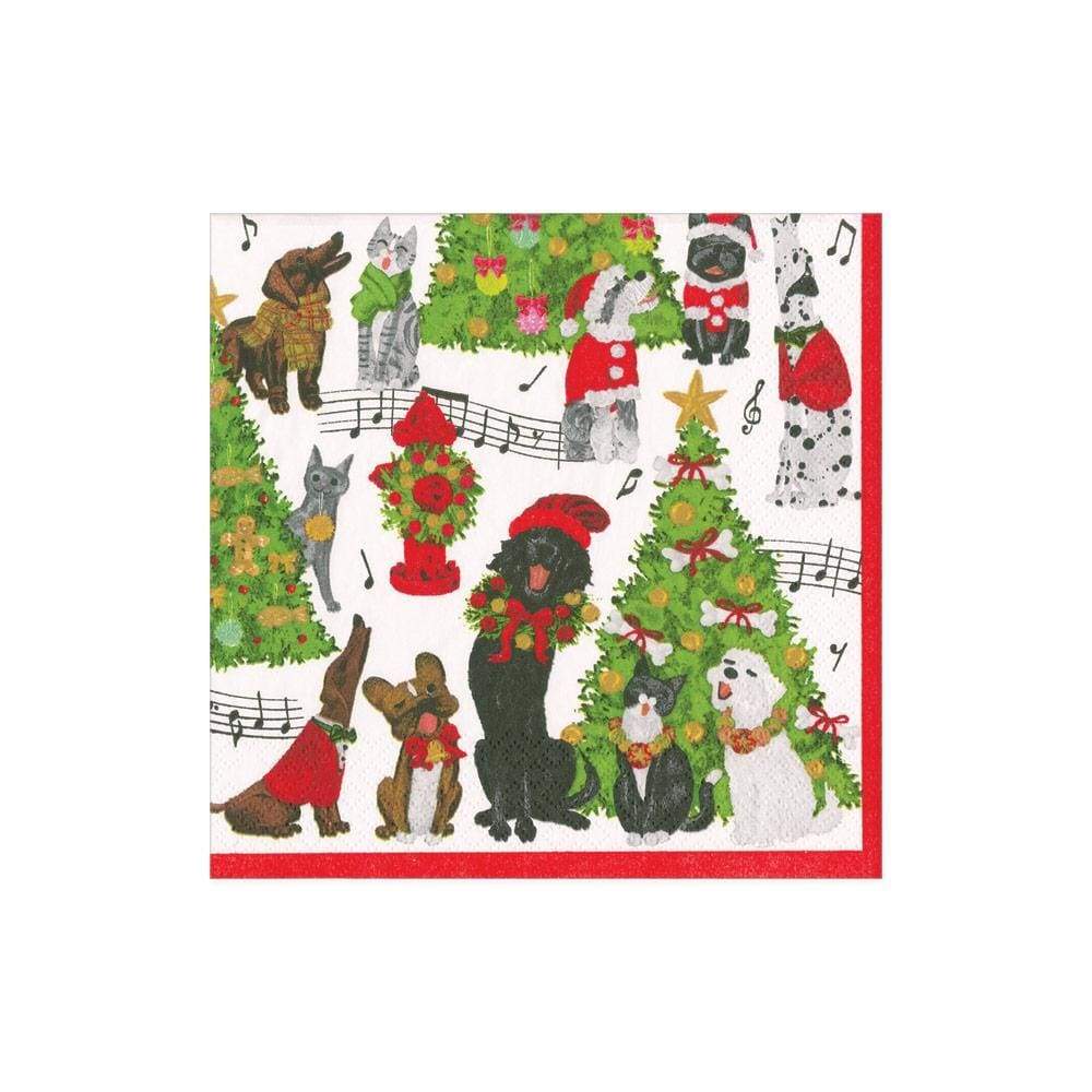 Cocktail Napkin - Caroling Pets  Caspari   