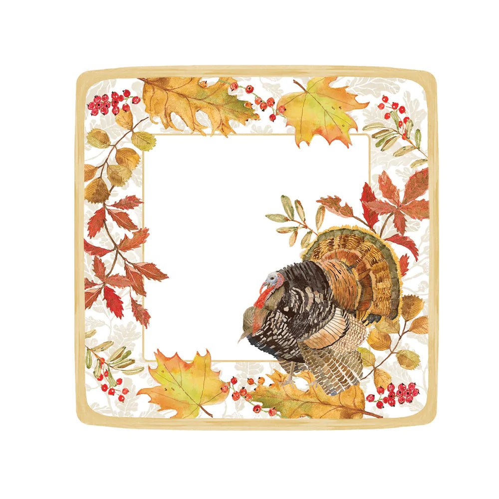 Woodland Turkey - Salad/Dessert Plates Square  Caspari   