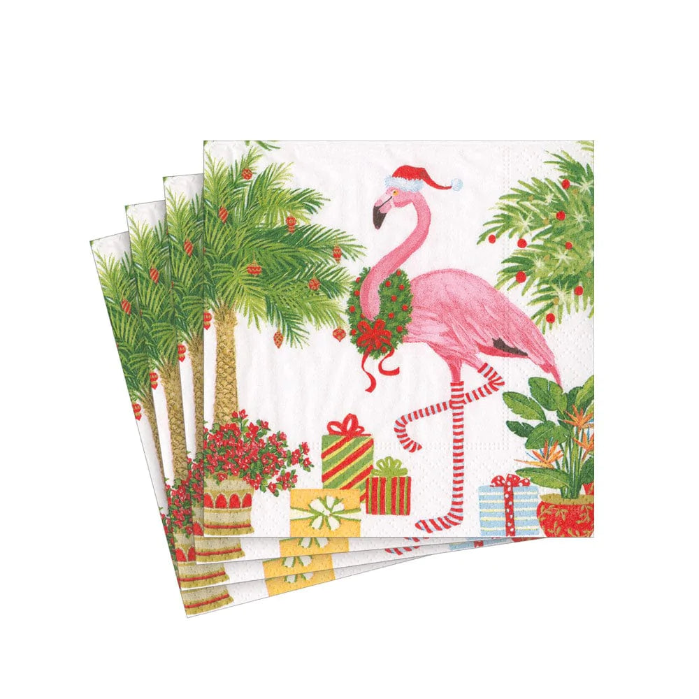 Cocktail Napkin - Christmas Flamingos  Caspari   