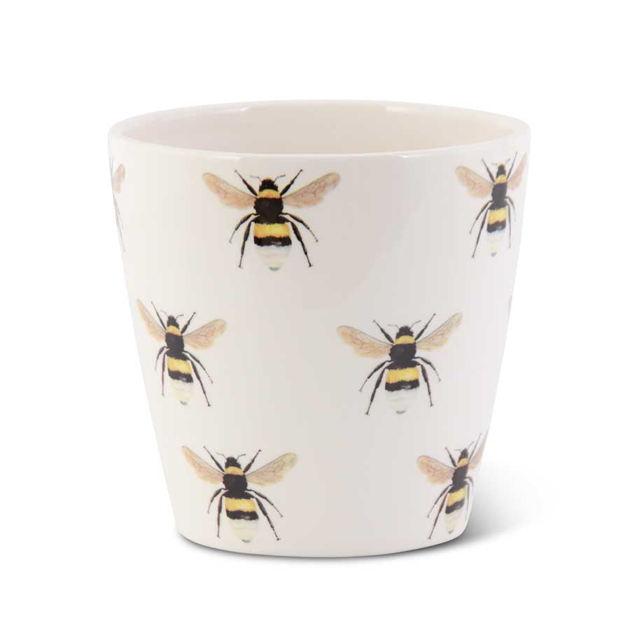 White Ceramic Bee Pot 5.5"  K&K   