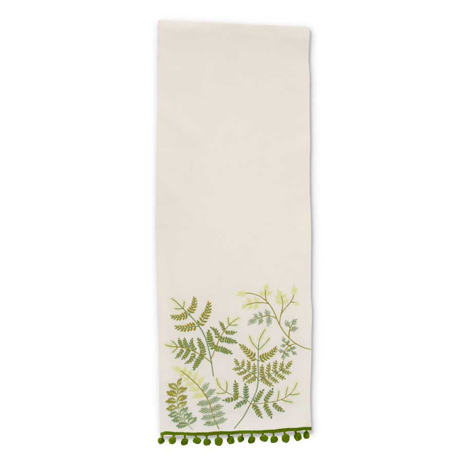 Cream Table Runner w/Embroidered Ferns 72"  K&K   