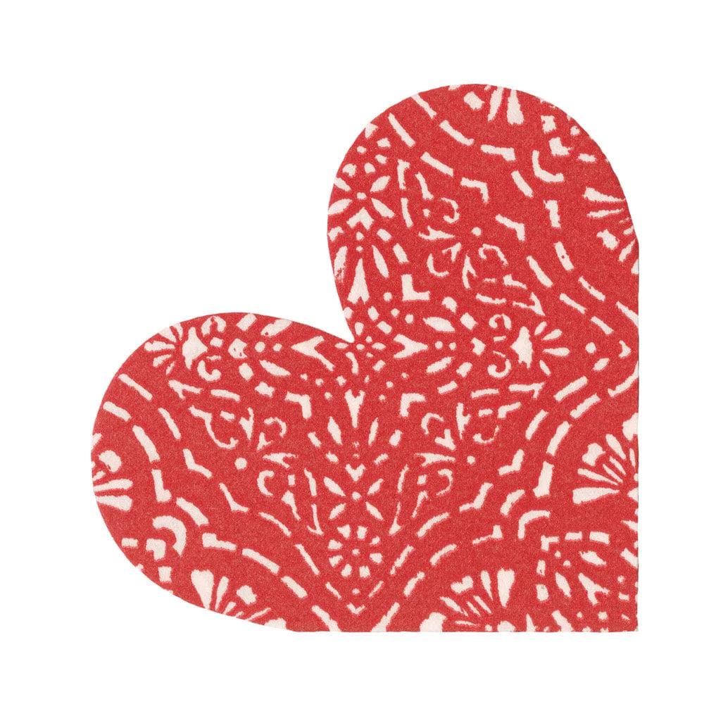 Luncheon Napkin - Annika Heart Red - Die-Cut  Caspari   