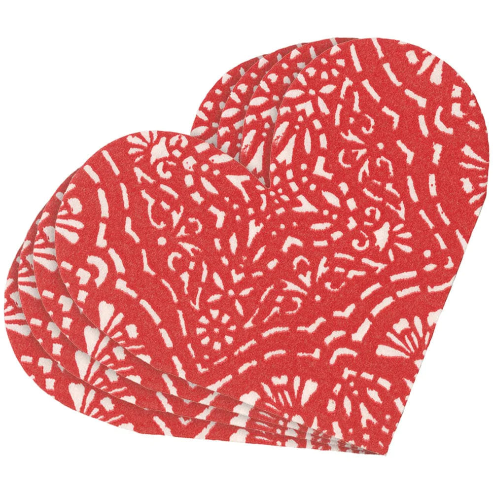 Luncheon Napkin - Annika Heart Red - Die-Cut  Caspari   