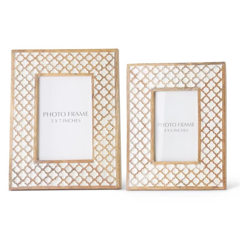 Mango Wood White Moroccan Pattern Picture Frames K&K   