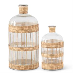 Bottles in Woven Rattan Sleeves Decor K&K   