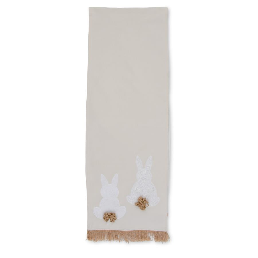 Tan Table Runner w/White Embroidered Easter Bunny Table Runners K&K   