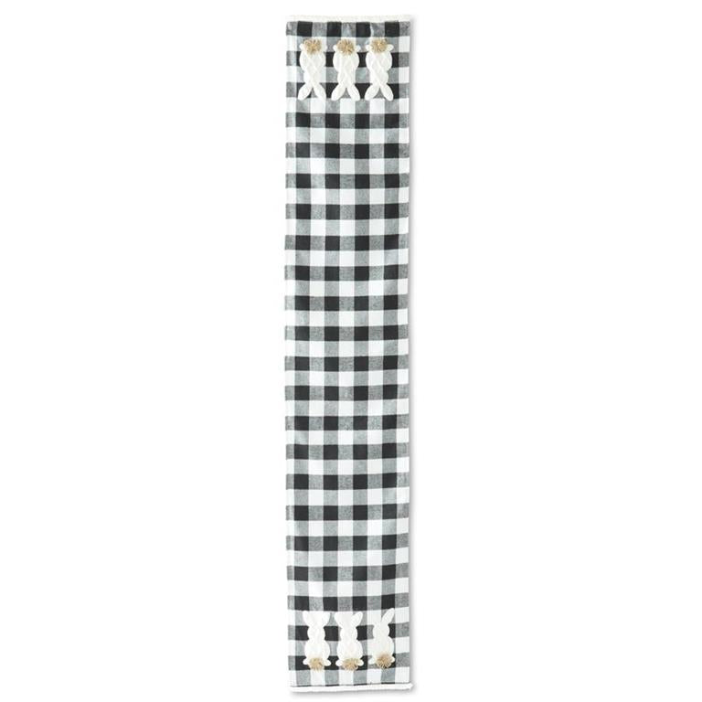 B&W Checker Bunnies Table Runner w/Pom Pom Tails  K&K   