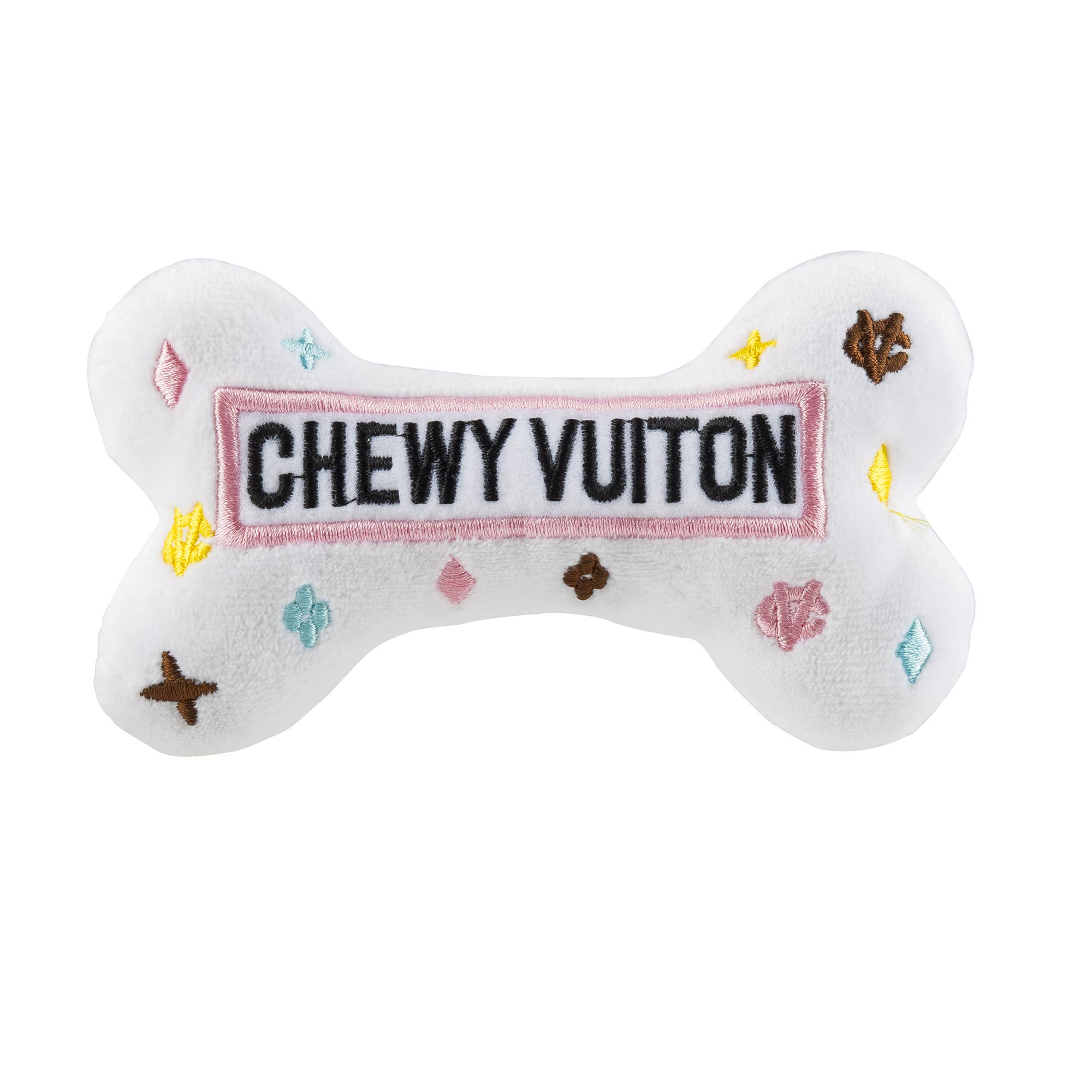 White Chewy Vuiton Bones Squeaker Dog Toy  Haute Diggity Dog Small  