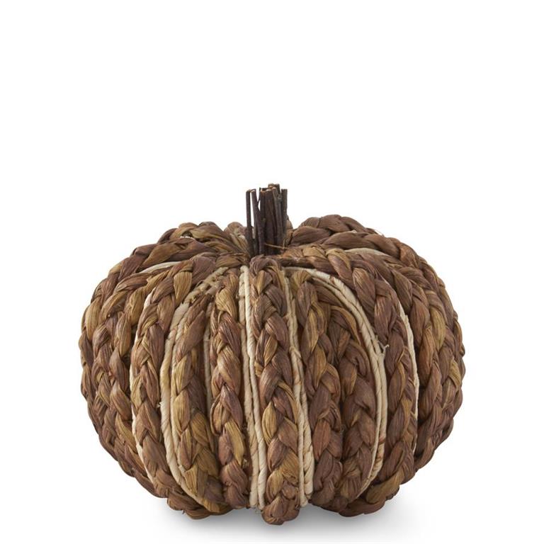 Brown Braided Corn Husk Pumpkin w/Twig Stem  K&K Small  