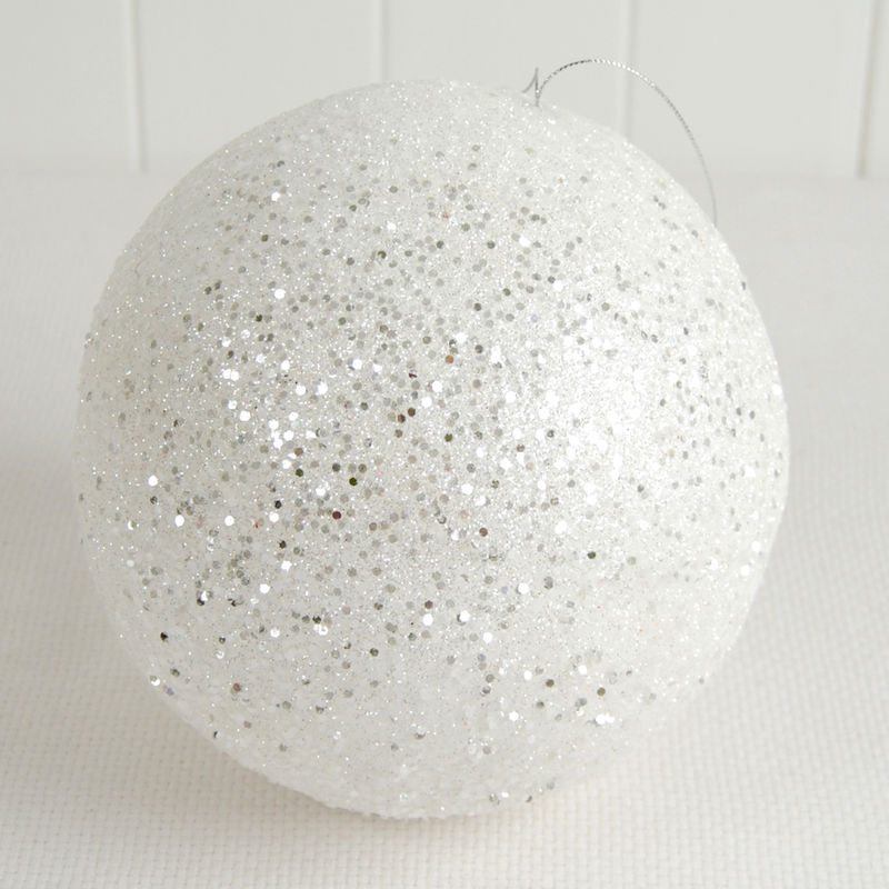 Glitter Ball Ornament - White 5" Adams Christmas Adams & Co.   