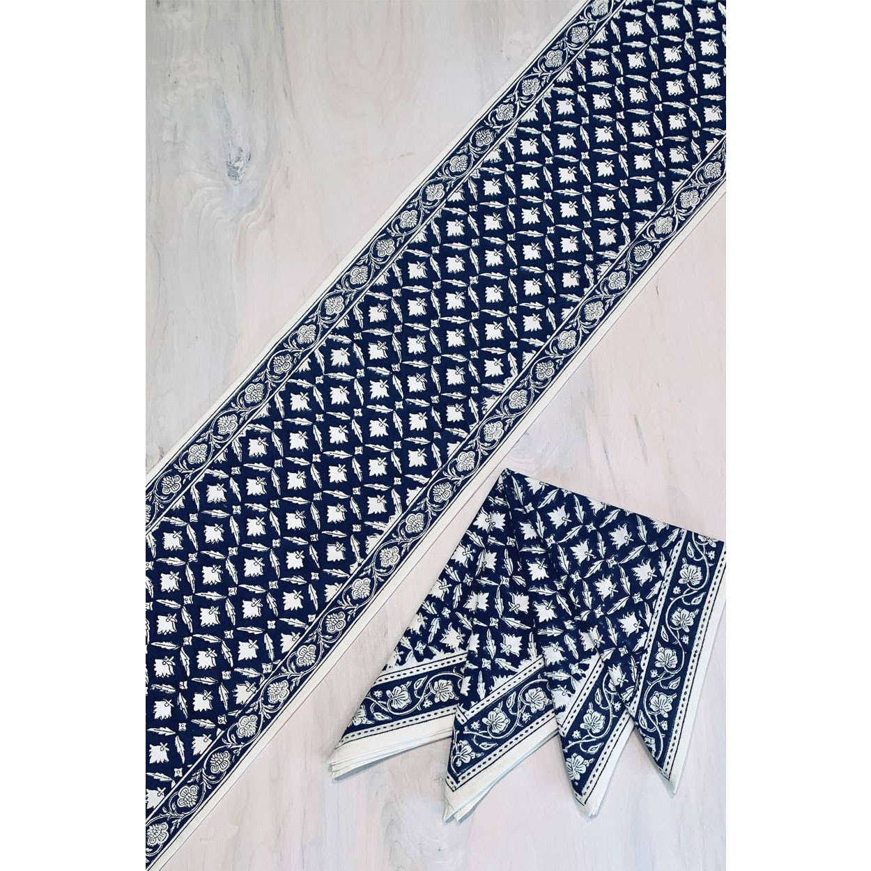 Navy Lotus Table Runner  Sevya Handmade   