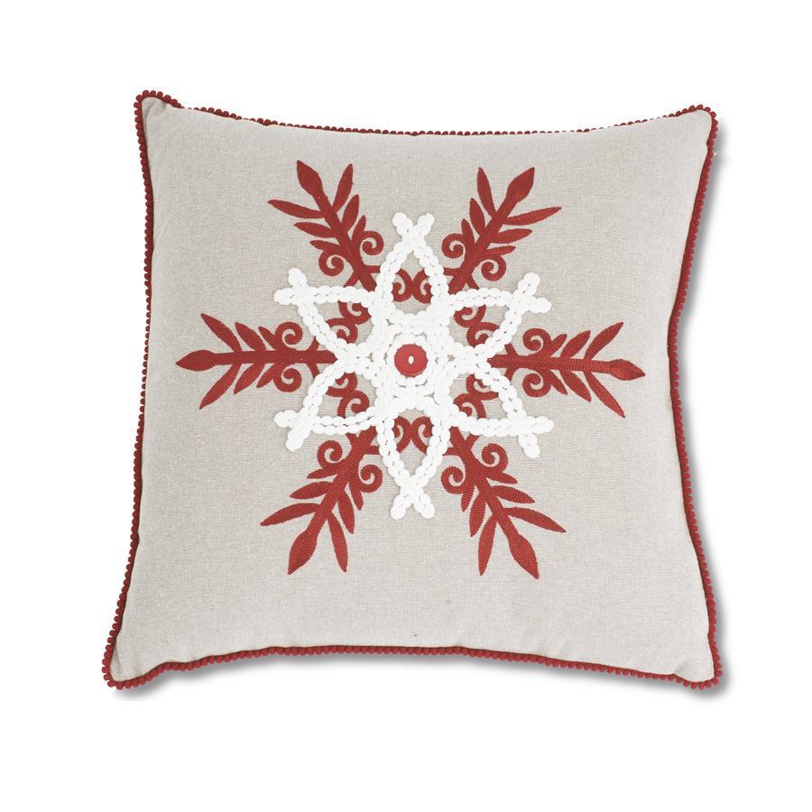 Linen Square Pillow w/Red & White Snowflake Pillow  K&K   