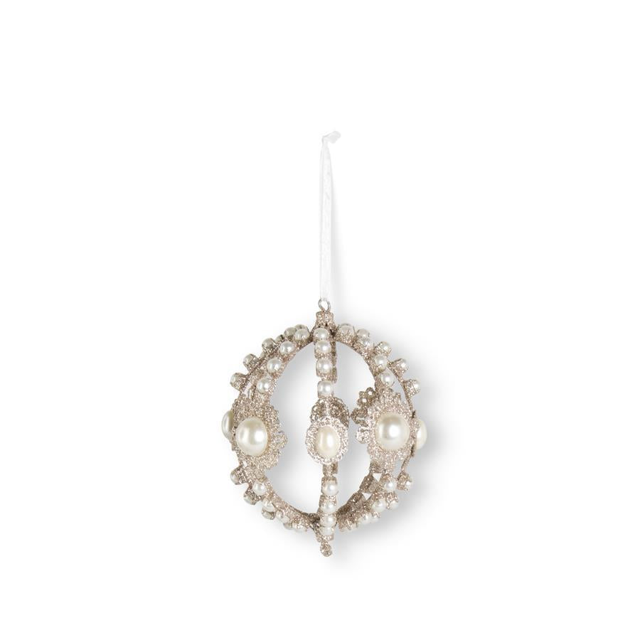 Champagne Filigree Wire Ornament w/Pearl  K&K   