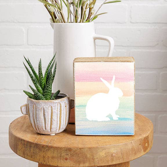 Gradient Stripes Bunny Decorative Wooden Block ' Rustic Marlin   