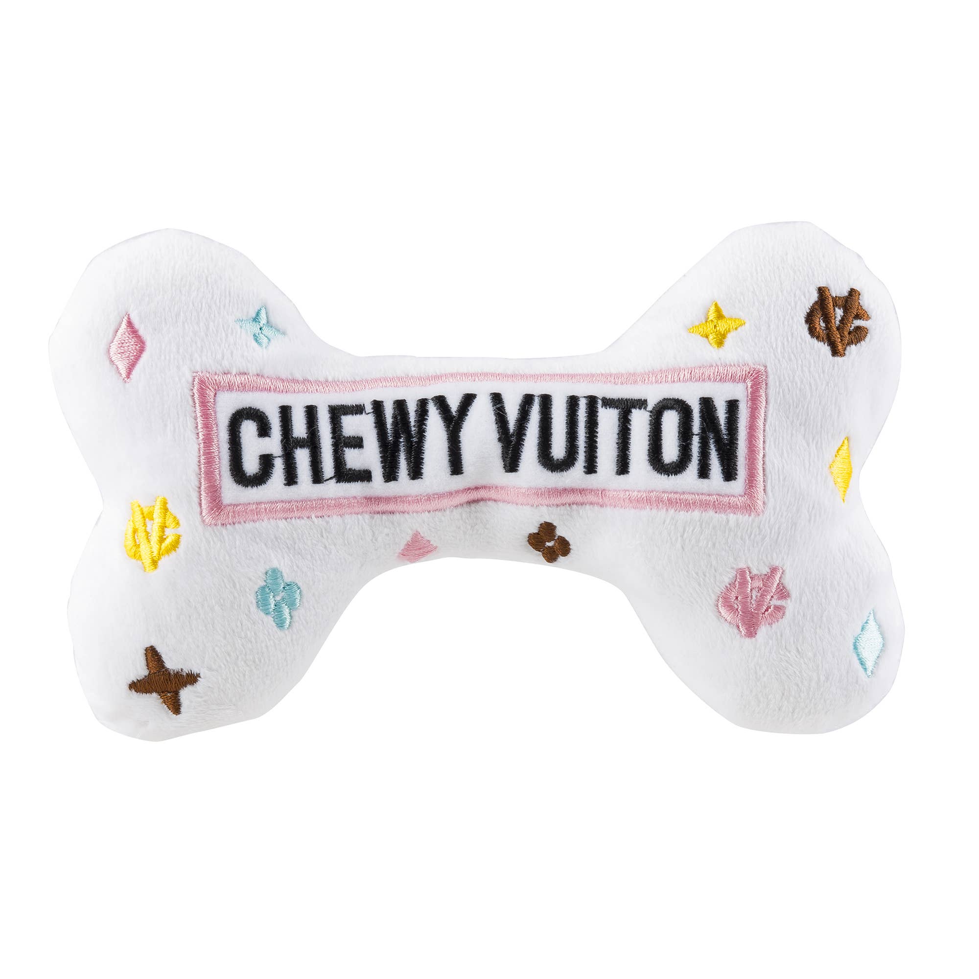 White Chewy Vuiton Bones Squeaker Dog Toy  Haute Diggity Dog XL  