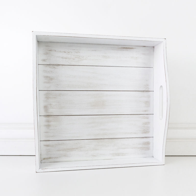 Wood Shiplap Tray, White Adams Everyday Adams & Co.   