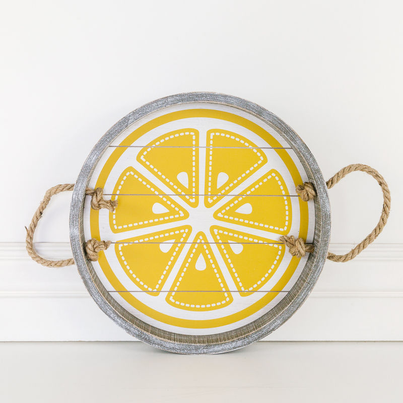 Wood Shiplap Tray (Lemon) White/Yellow Adams Summer Adams & Co.   