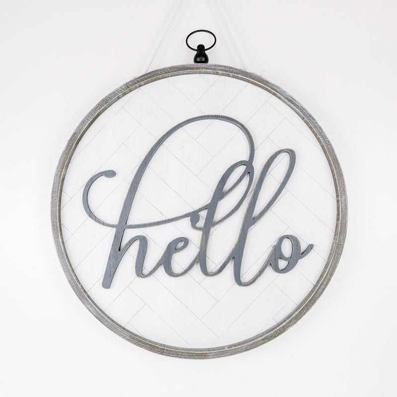 Reversible Round Wood Hang Framed Sign - Hello - Lg Adams Ledgie Adams & Co.   