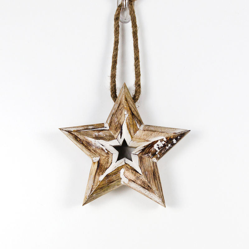 Mango Wood Hanging Star White Adams Christmas Adams & Co.   