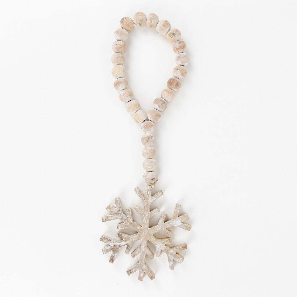 Mango Wood Bead Ornament (Snowflake) White Adams Christmas Adams & Co.   