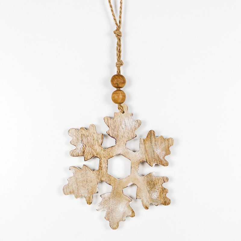 Mango Wood Hanging Ornament - Snowflake Adams Christmas Adams & Co.   