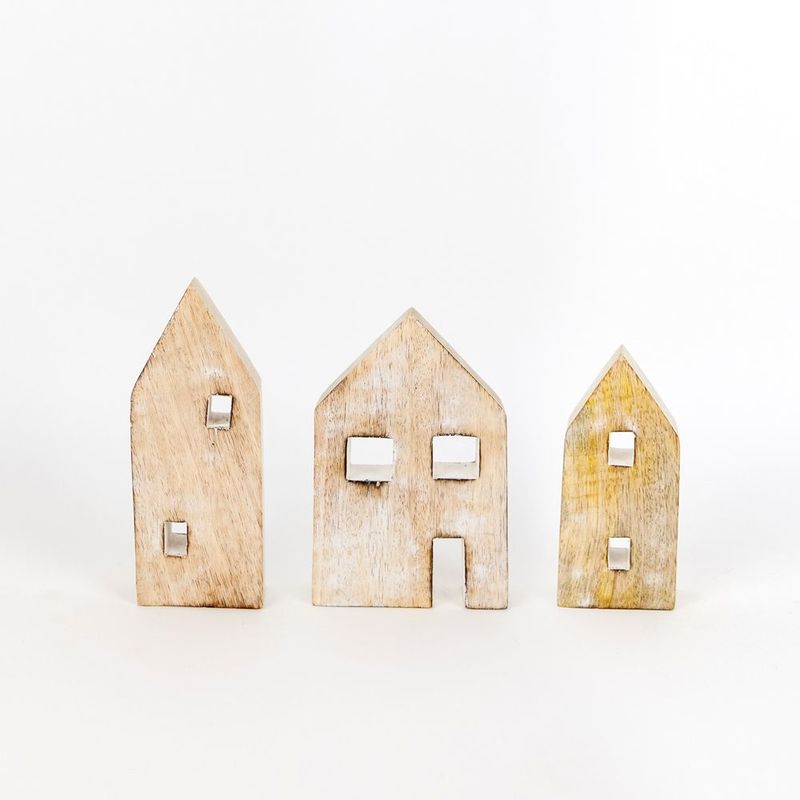 Mango Wood Cutout Set Of 3 (Houses) Adams Everyday Adams & Co.   