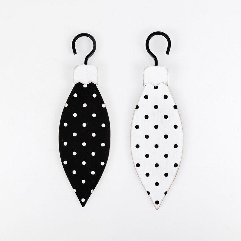 Double Sided Wood Ornament (Polka Teardrop) White/Black Adams Christmas Adams & Co.   