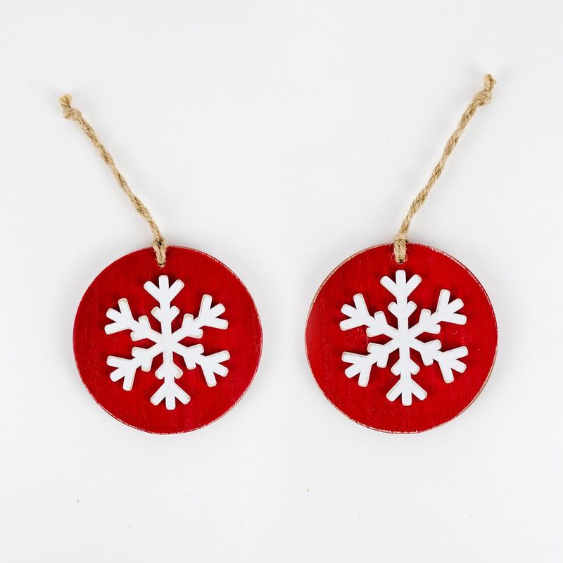 Double Sided Wood Ornament - Snowflake - Red/White Adams Christmas Adams & Co.   