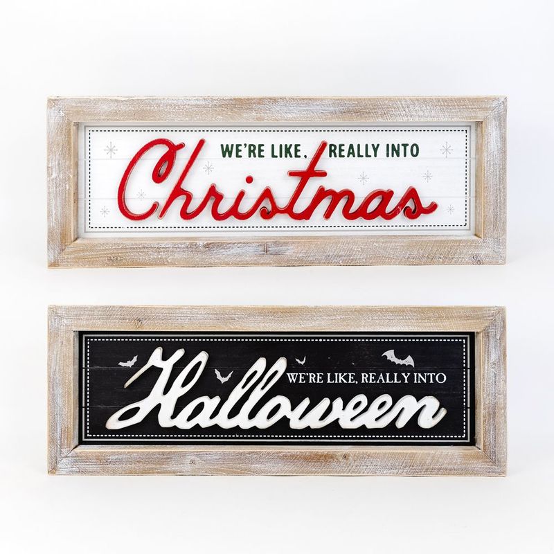 Reversible Wood Framed Sign "Really Into Christmas/Halloween" Adams Christmas Adams & Co.   