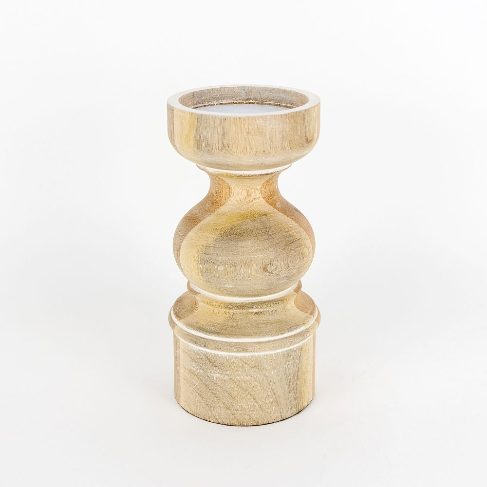 Mango Wood Candle Holder, Natural/White Adams Everyday Adams & Co.   